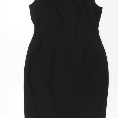 Dorothy Perkins Womens Black Polyester A-Line Size 12 V-Neck Zip