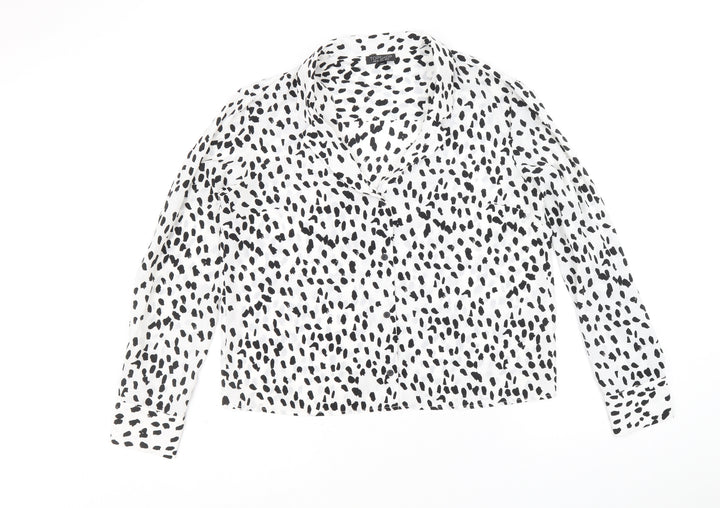 Topshop Womens White Geometric Polyester Basic Button-Up Size 12 Collared
