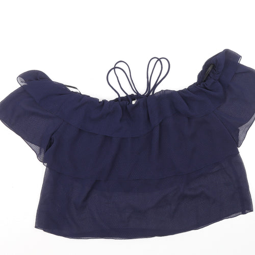 H&M Womens Blue Polyester Cropped Blouse Size 16 Off the Shoulder - Bardot
