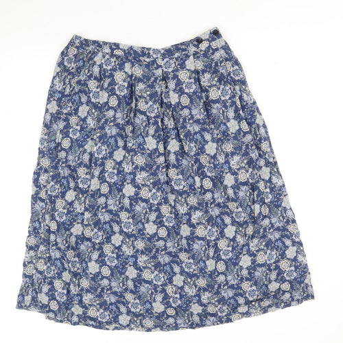 Country Collection Womens Blue Floral Polyester Swing Skirt Size 16 Button