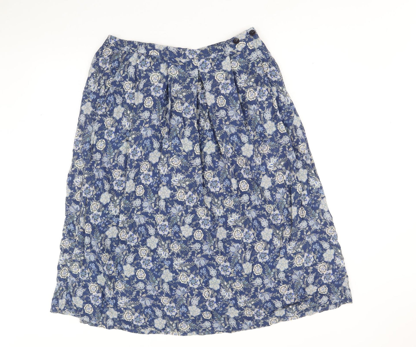 Country Collection Womens Blue Floral Polyester Swing Skirt Size 16 Button