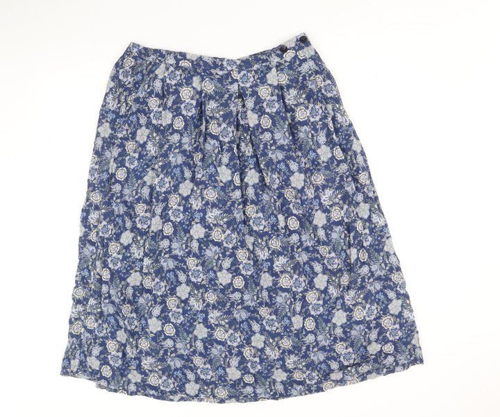 Country Collection Womens Blue Floral Polyester Swing Skirt Size 16 Button