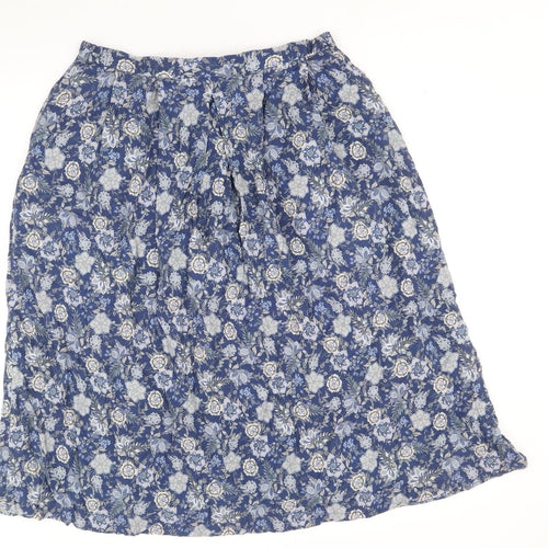 Country Collection Womens Blue Floral Polyester Swing Skirt Size 16 Button