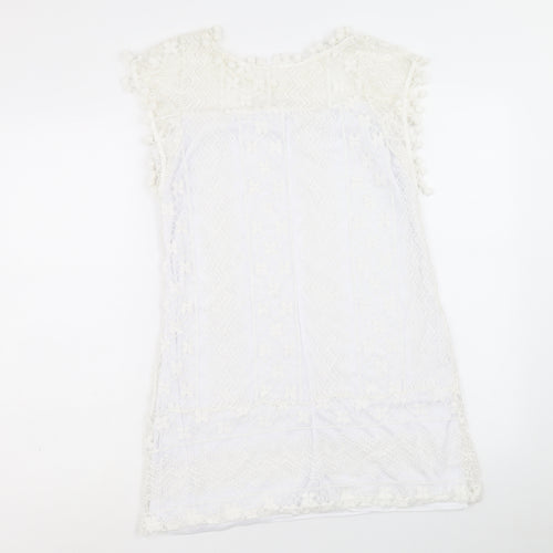 Preworn Womens White Geometric Cotton A-Line Size M Round Neck Pullover