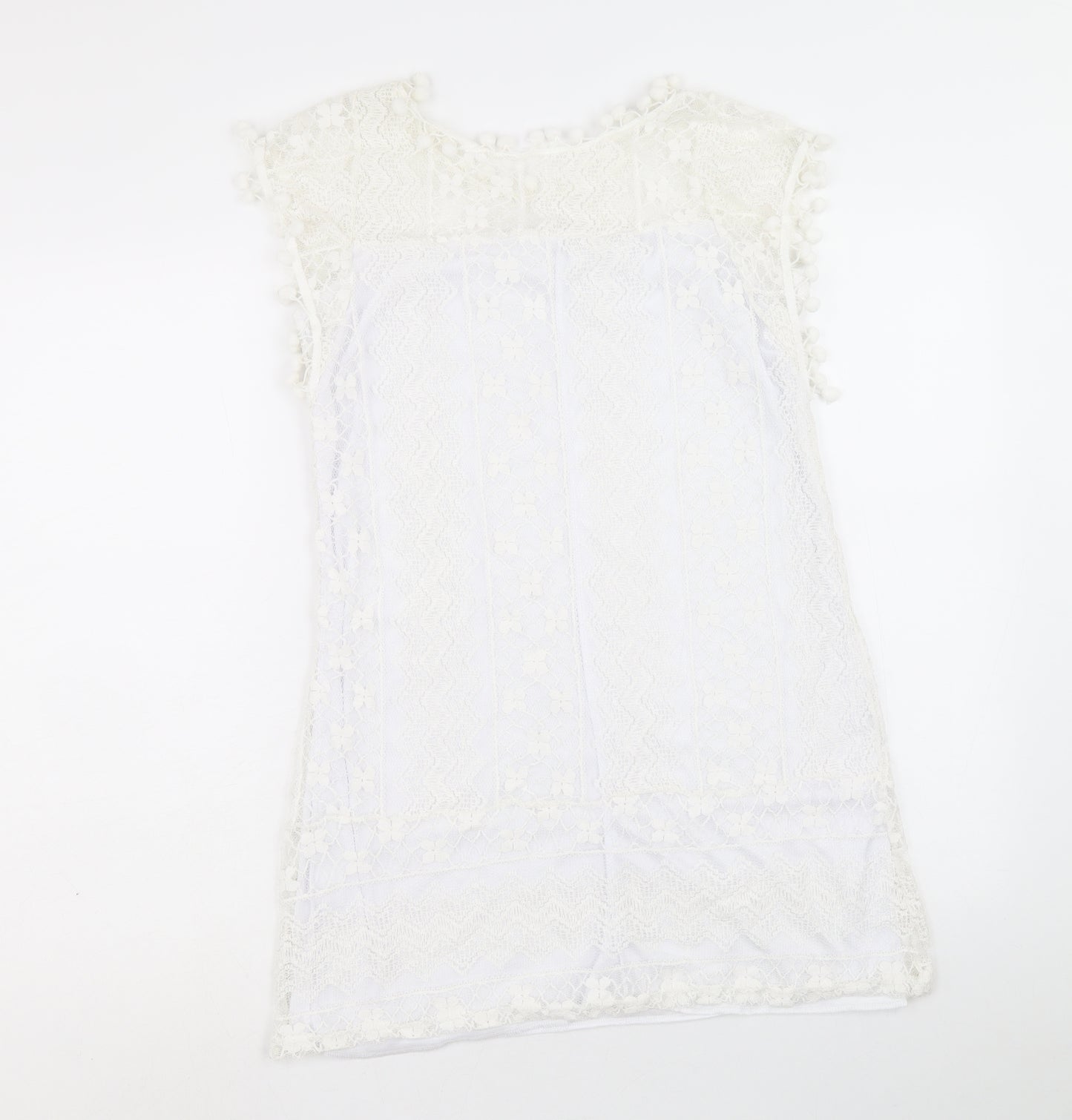 Preworn Womens White Geometric Cotton A-Line Size M Round Neck Pullover