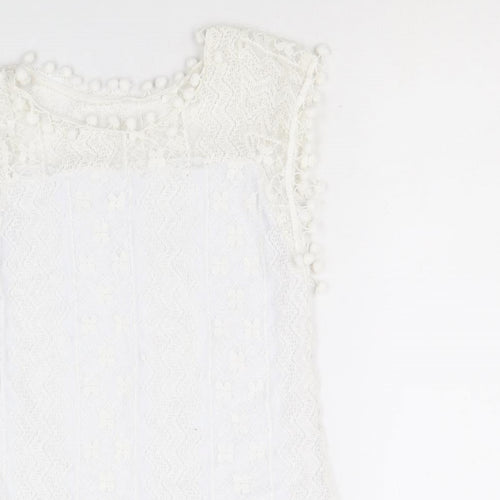 Preworn Womens White Geometric Cotton A-Line Size M Round Neck Pullover