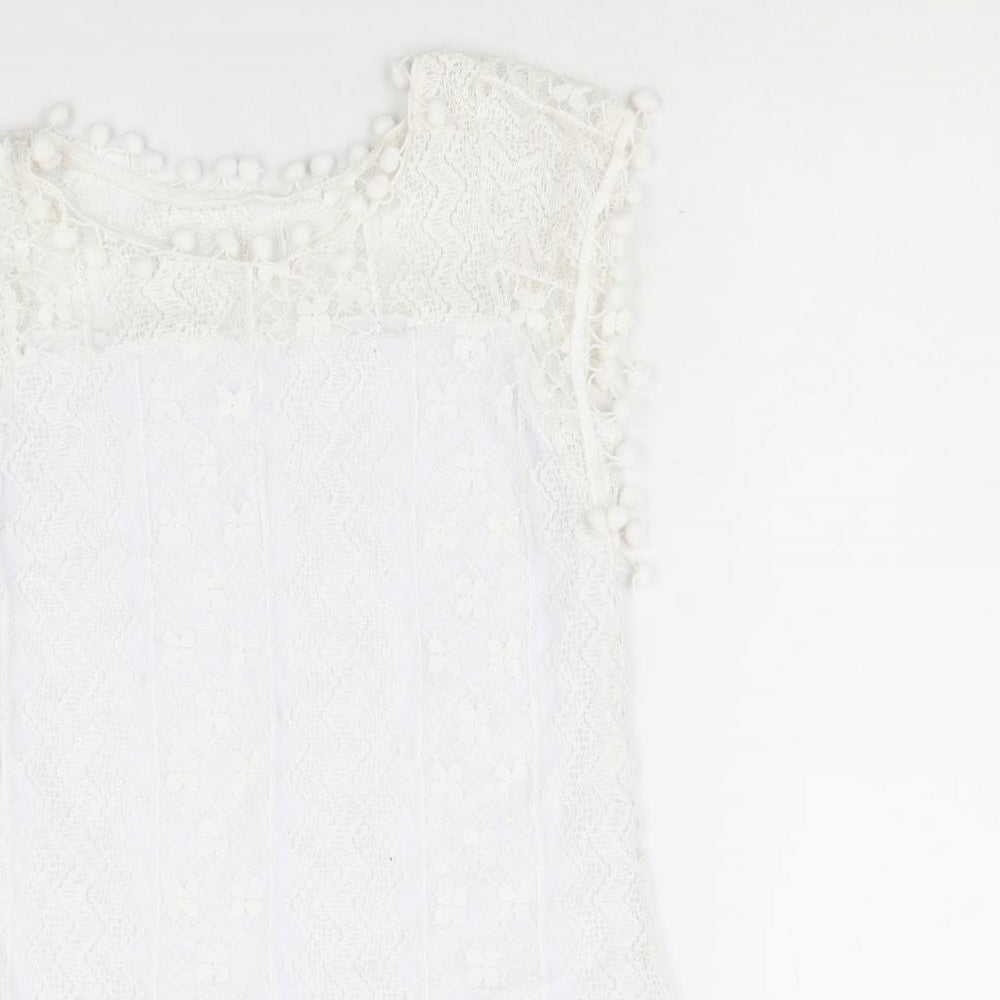 Preworn Womens White Geometric Cotton A-Line Size M Round Neck Pullover