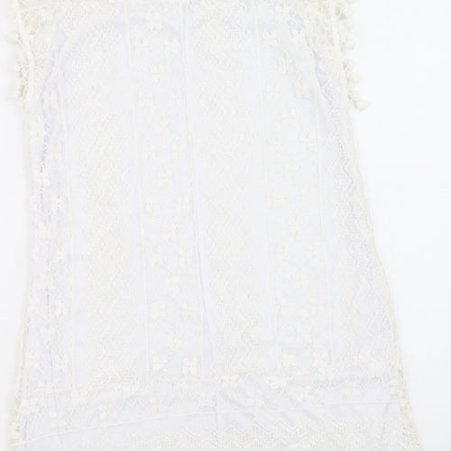 Preworn Womens White Geometric Cotton A-Line Size M Round Neck Pullover