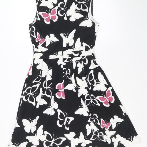 Body Flirt Womens Black Geometric Polyester Fit & Flare Size 8 Round Neck Zip - Butterfly Pattern