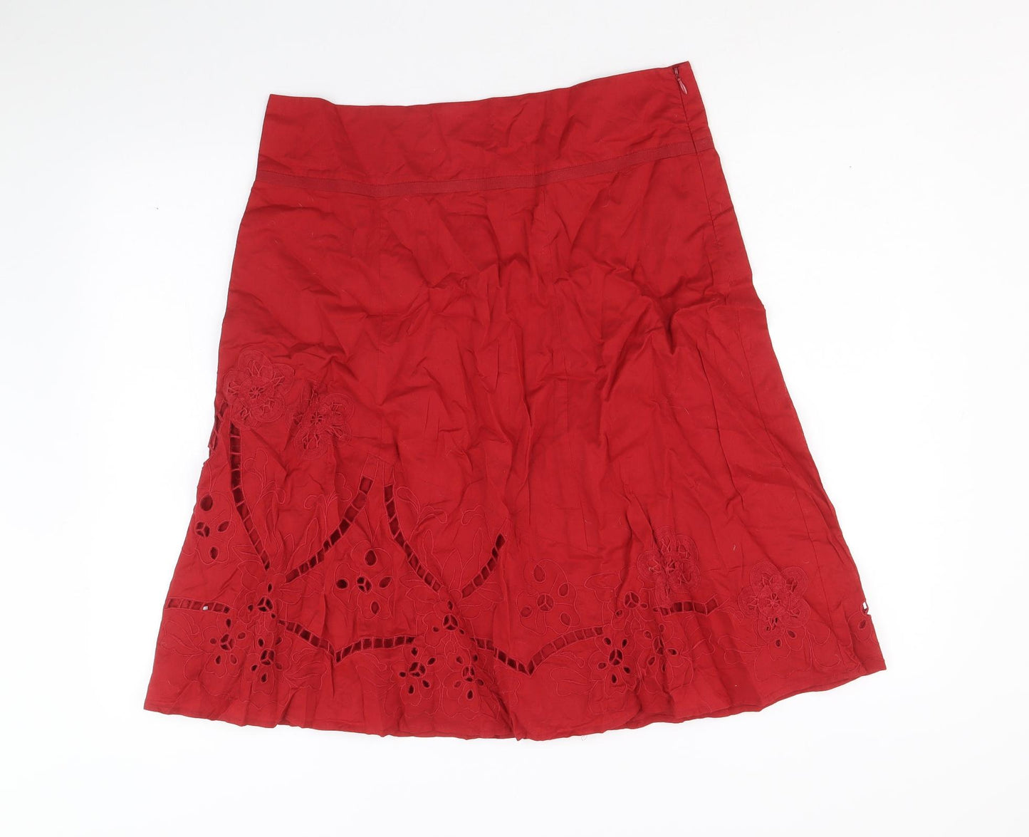 Wallis Womens Red Cotton Swing Skirt Size 14 Zip