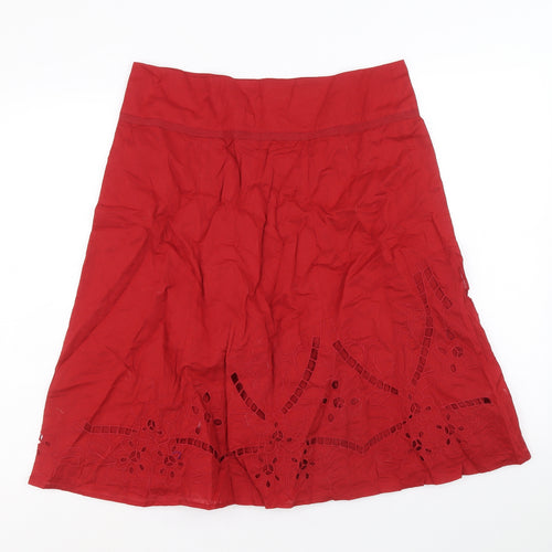 Wallis Womens Red Cotton Swing Skirt Size 14 Zip