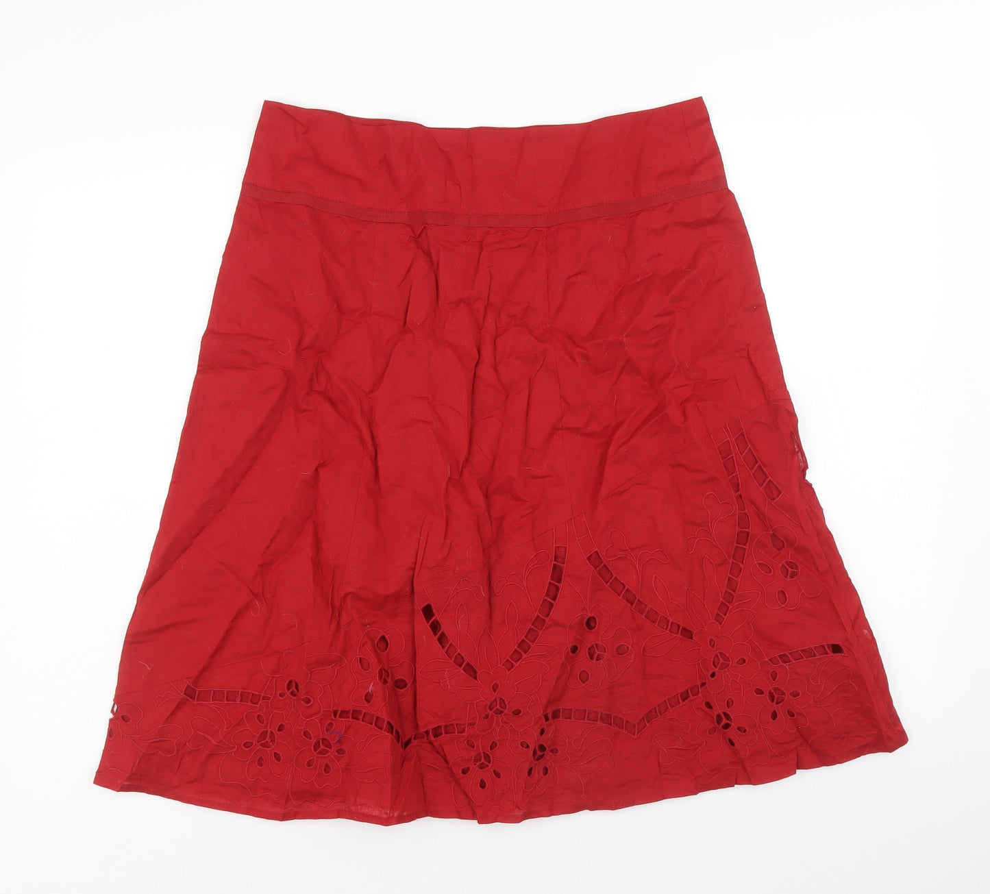 Wallis Womens Red Cotton Swing Skirt Size 14 Zip