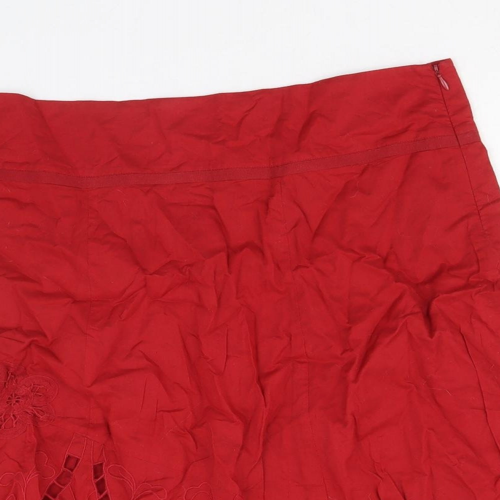 Wallis Womens Red Cotton Swing Skirt Size 14 Zip