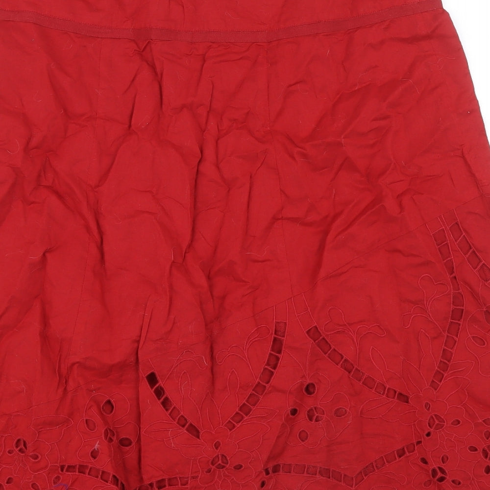 Wallis Womens Red Cotton Swing Skirt Size 14 Zip