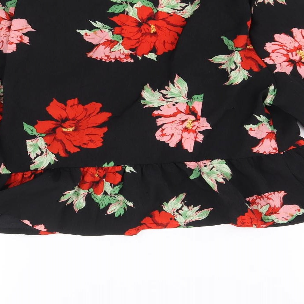 Missguided Womens Black Floral Polyester Cropped Blouse Size 14 V-Neck