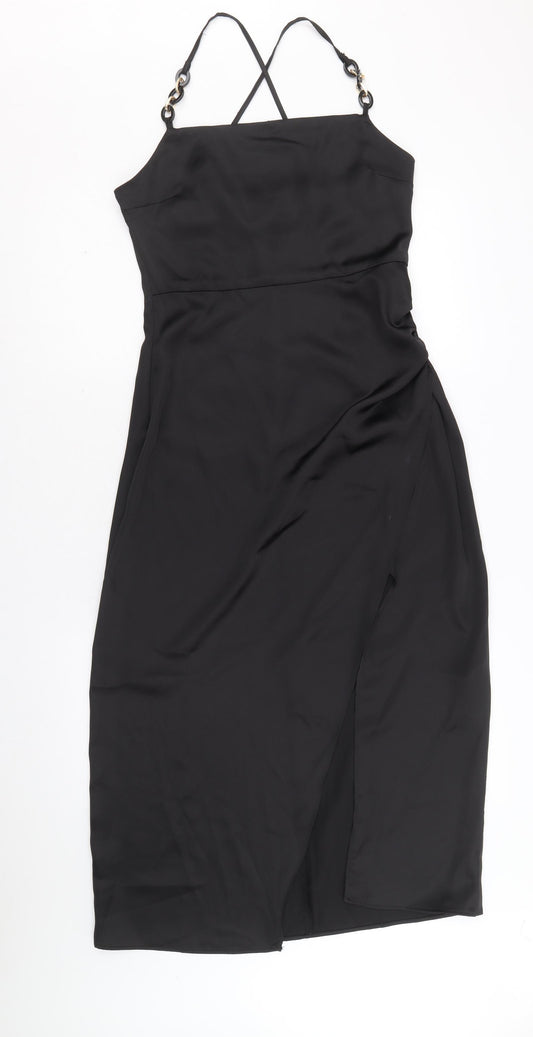 Zara Womens Black Polyester Slip Dress Size M Square Neck Zip