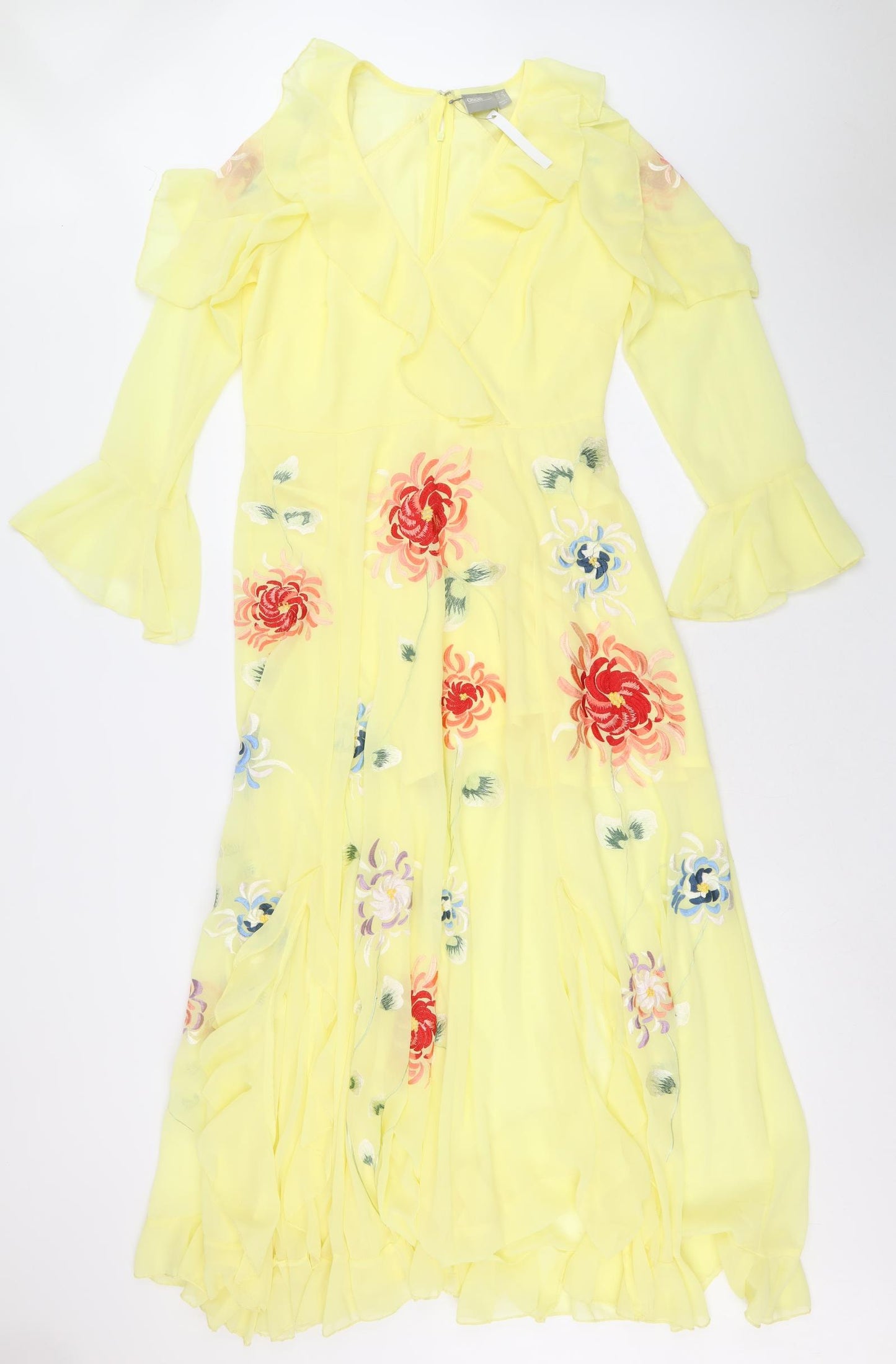 ASOS Womens Yellow Floral Polyester Trapeze & Swing Size 12 V-Neck Zip