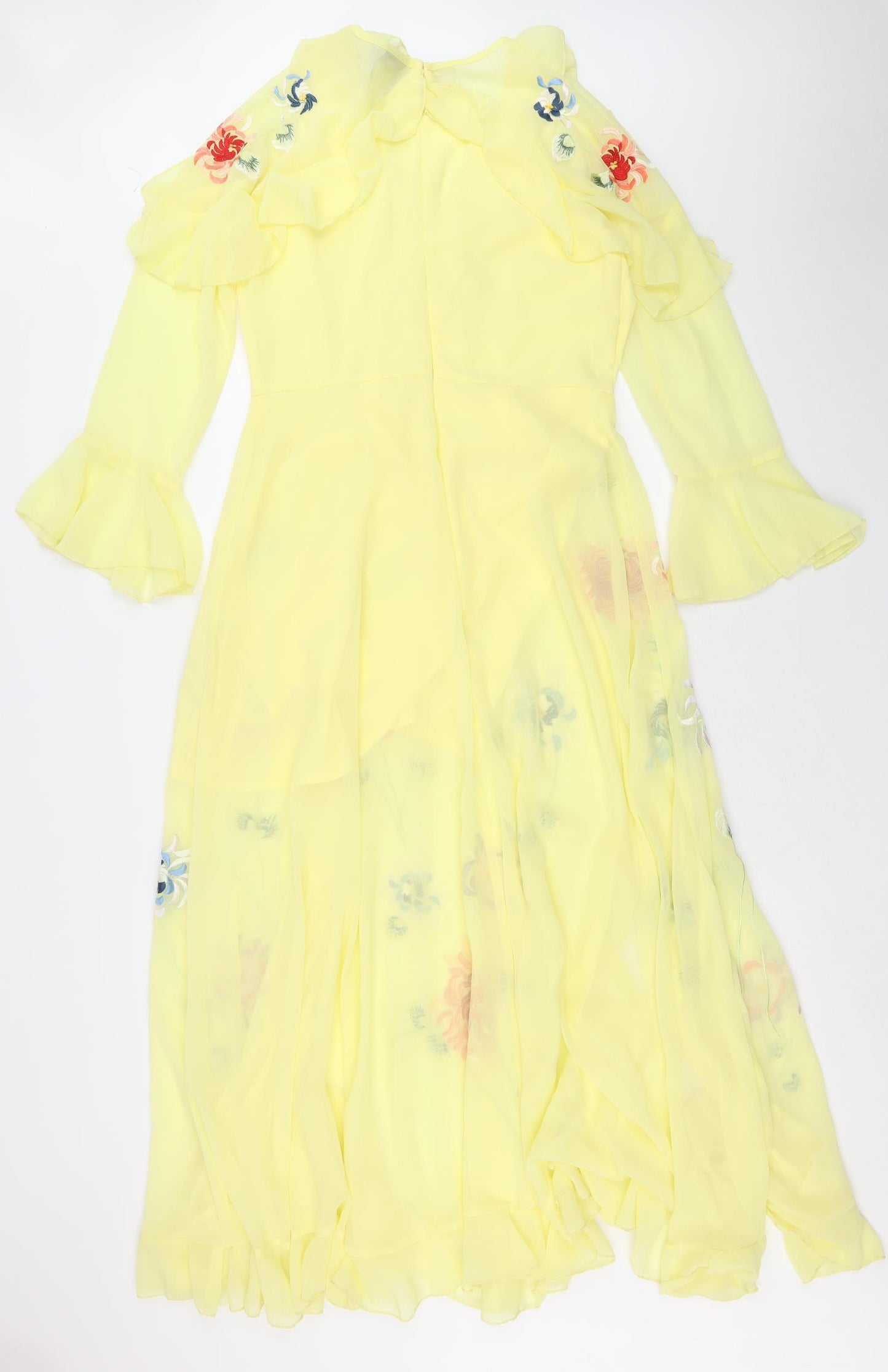 ASOS Womens Yellow Floral Polyester Trapeze & Swing Size 12 V-Neck Zip