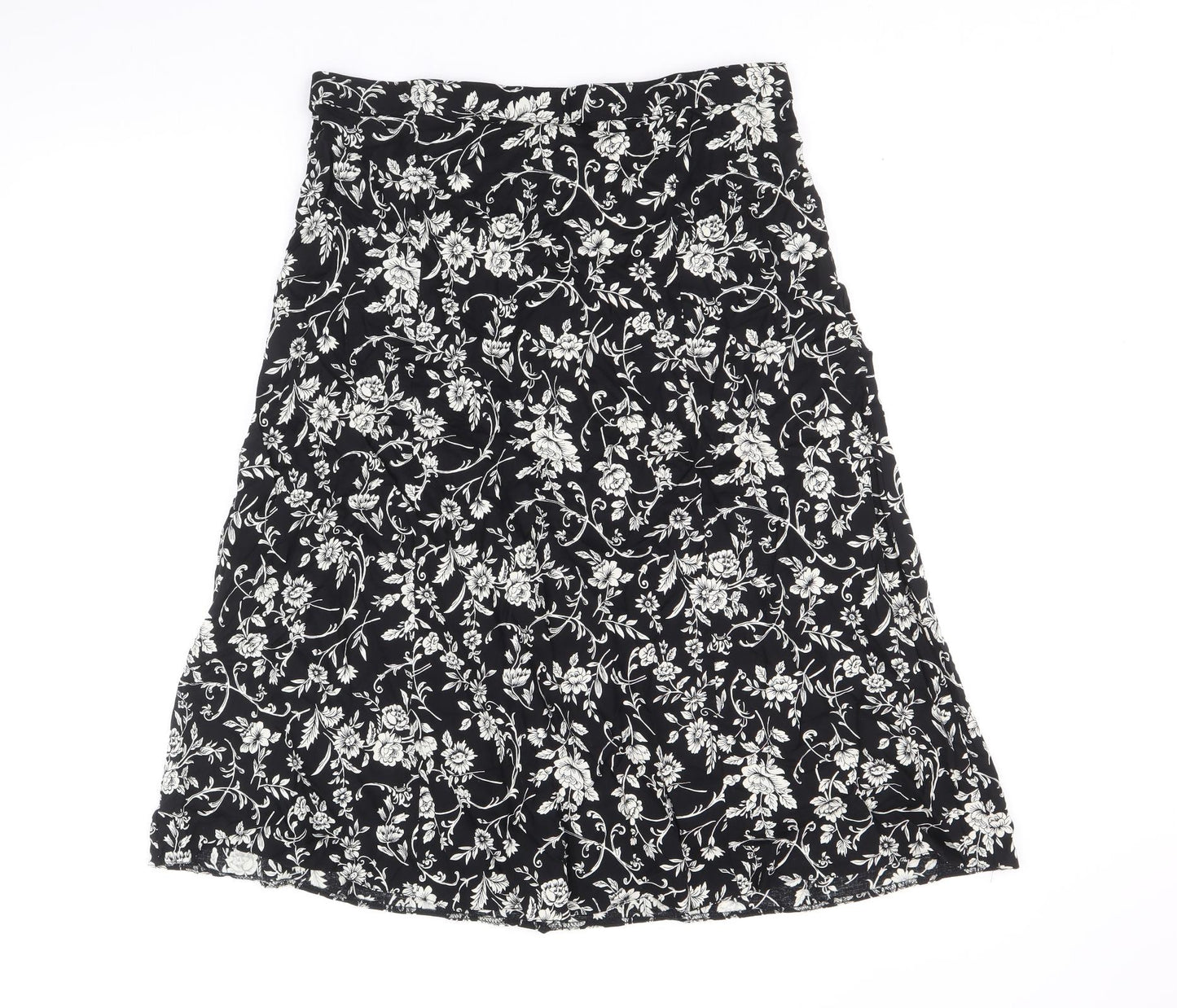 Bonmarché Womens Black Floral Viscose Swing Skirt Size 16