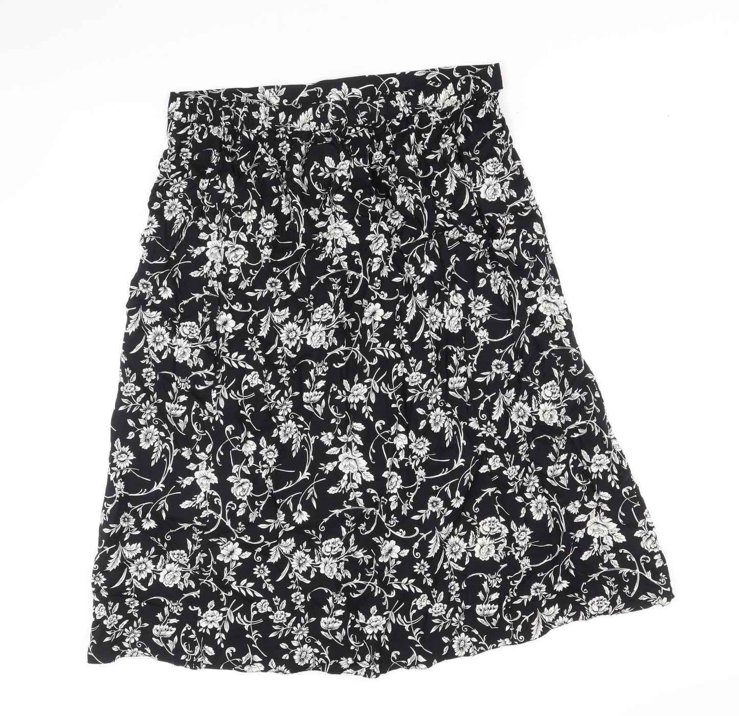 Bonmarché Womens Black Floral Viscose Swing Skirt Size 16