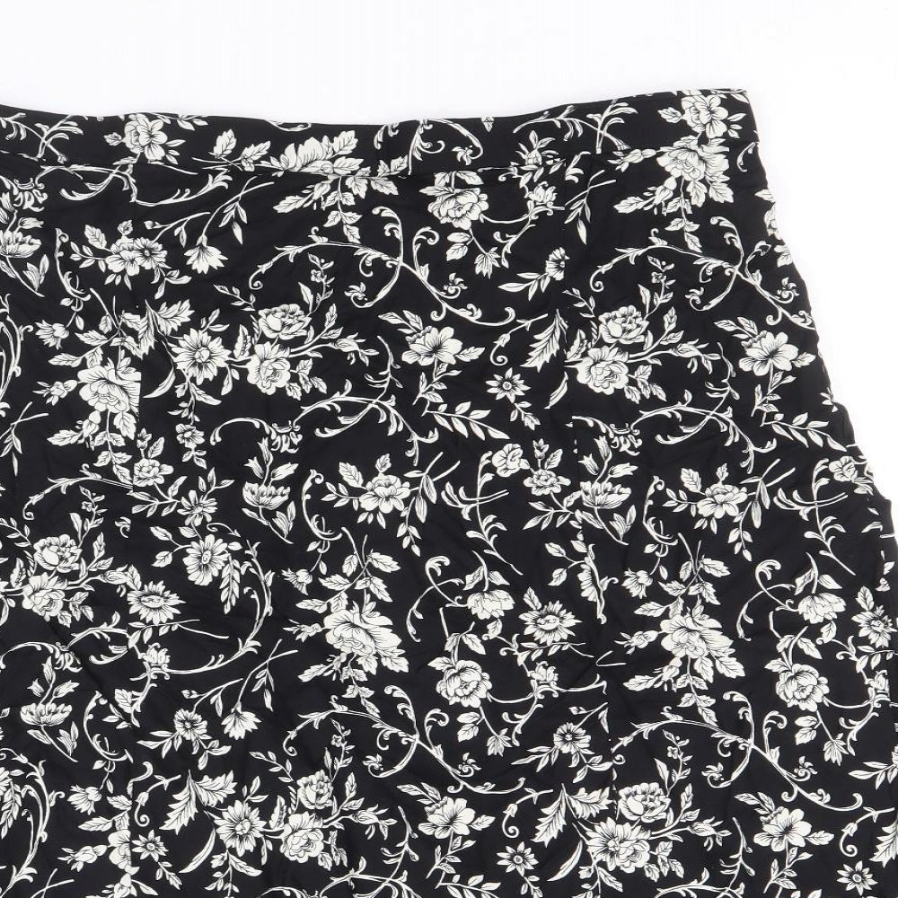 Bonmarché Womens Black Floral Viscose Swing Skirt Size 16