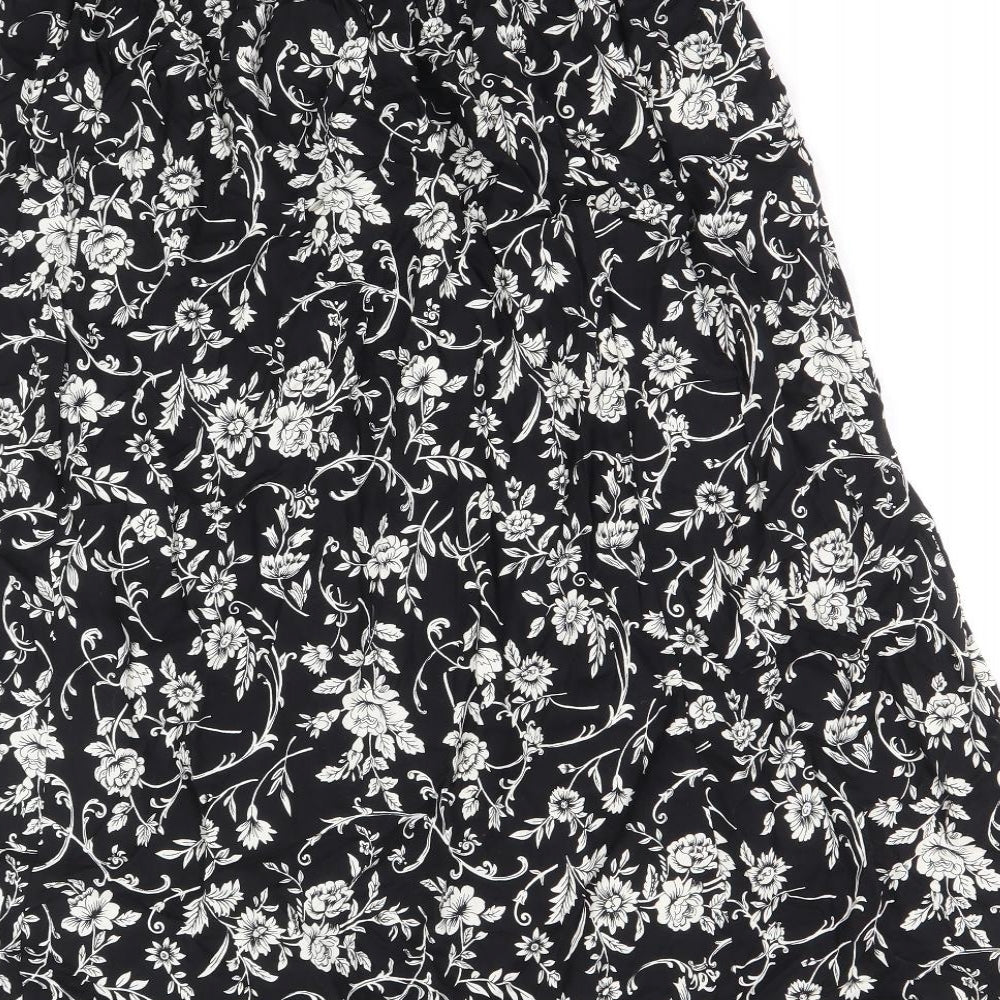 Bonmarché Womens Black Floral Viscose Swing Skirt Size 16
