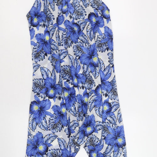 New Look Womens Blue Floral Polyester Tank Dress Size M Round Neck Pullover