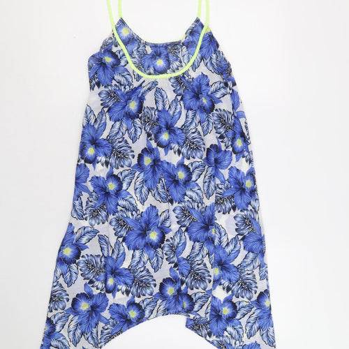 New Look Womens Blue Floral Polyester Tank Dress Size M Round Neck Pullover