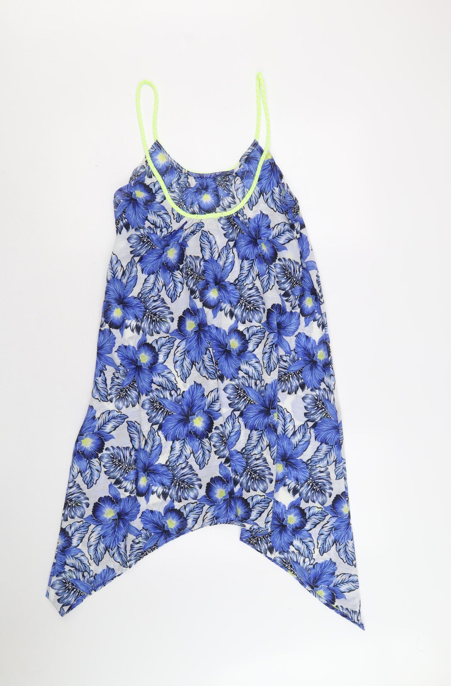 New Look Womens Blue Floral Polyester Tank Dress Size M Round Neck Pullover