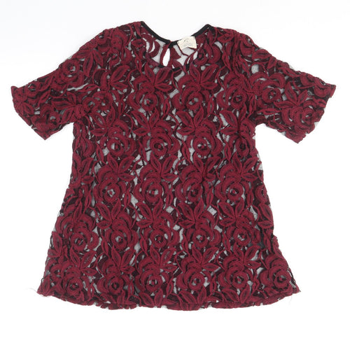 Pins and Needles Womens Red Floral Cotton Basic T-Shirt Size S Scoop Neck