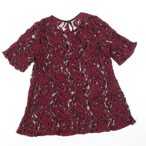 Pins and Needles Womens Red Floral Cotton Basic T-Shirt Size S Scoop Neck