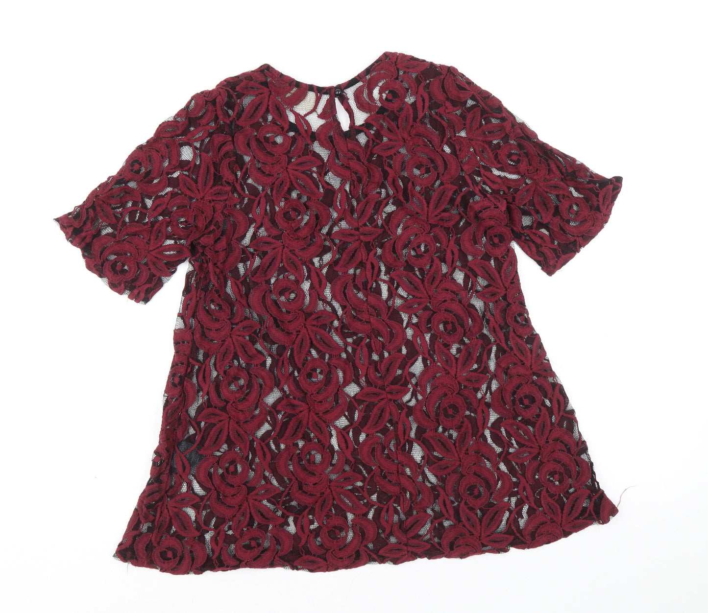 Pins and Needles Womens Red Floral Cotton Basic T-Shirt Size S Scoop Neck
