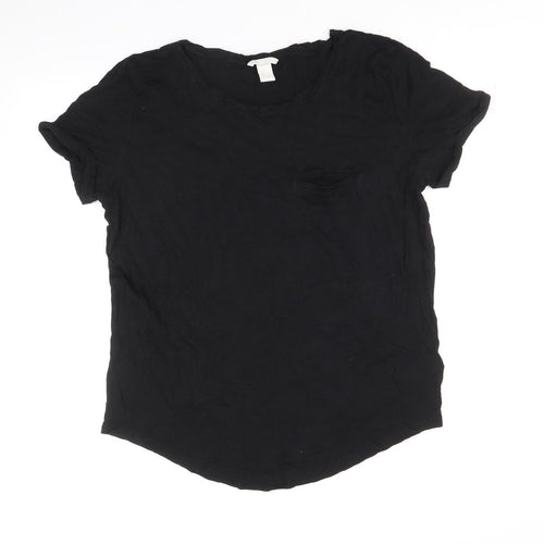 H&M Womens Black Cotton Basic T-Shirt Size M Scoop Neck