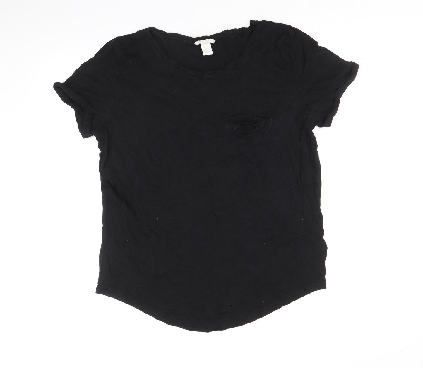 H&M Womens Black Cotton Basic T-Shirt Size M Scoop Neck