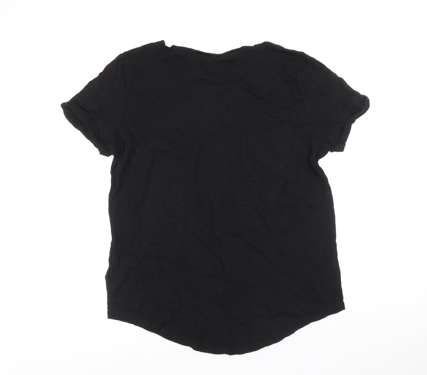 H&M Womens Black Cotton Basic T-Shirt Size M Scoop Neck