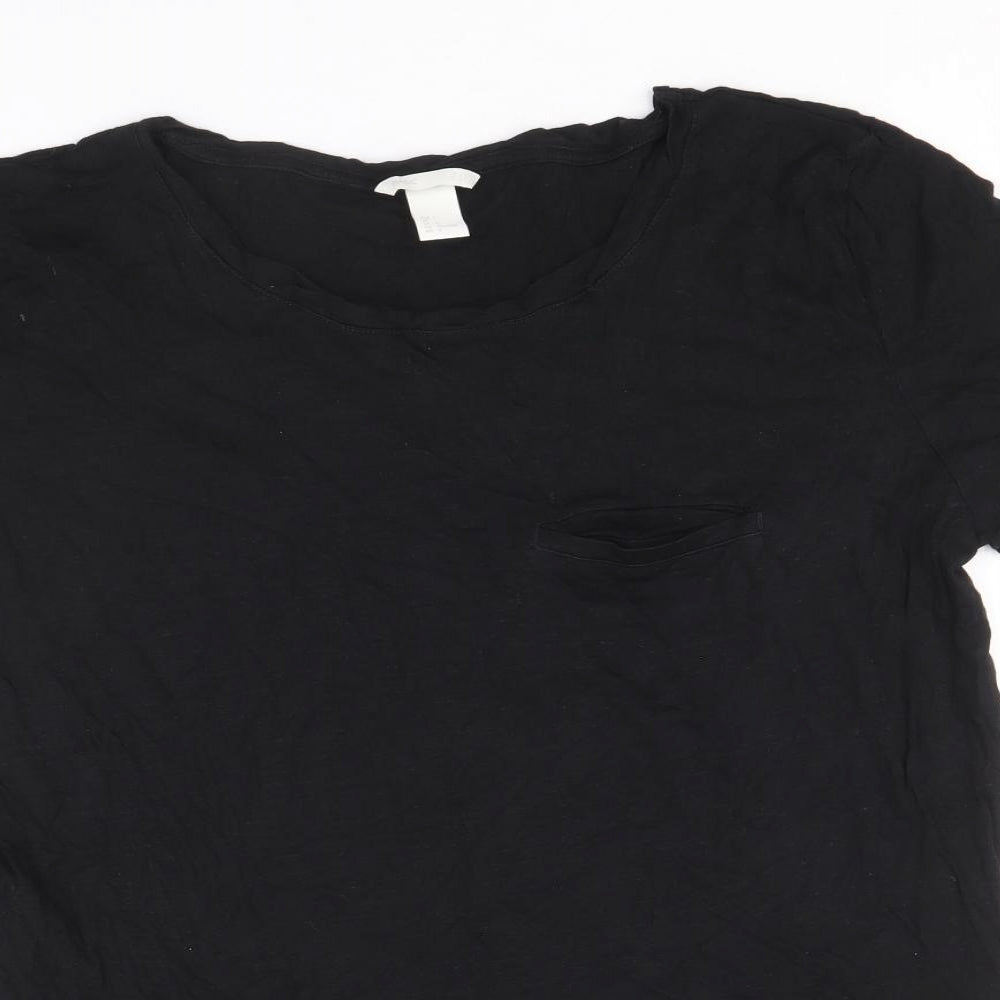 H&M Womens Black Cotton Basic T-Shirt Size M Scoop Neck