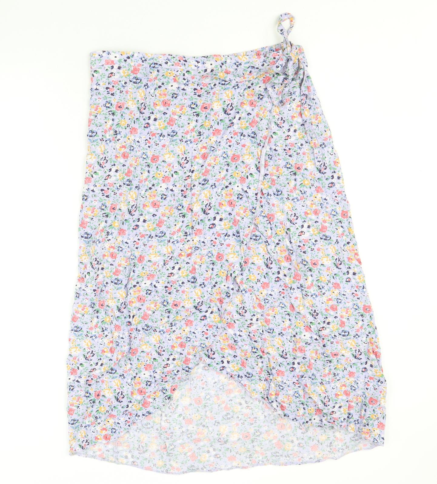 New Look Womens Purple Floral Viscose Wrap Skirt Size 8 Tie