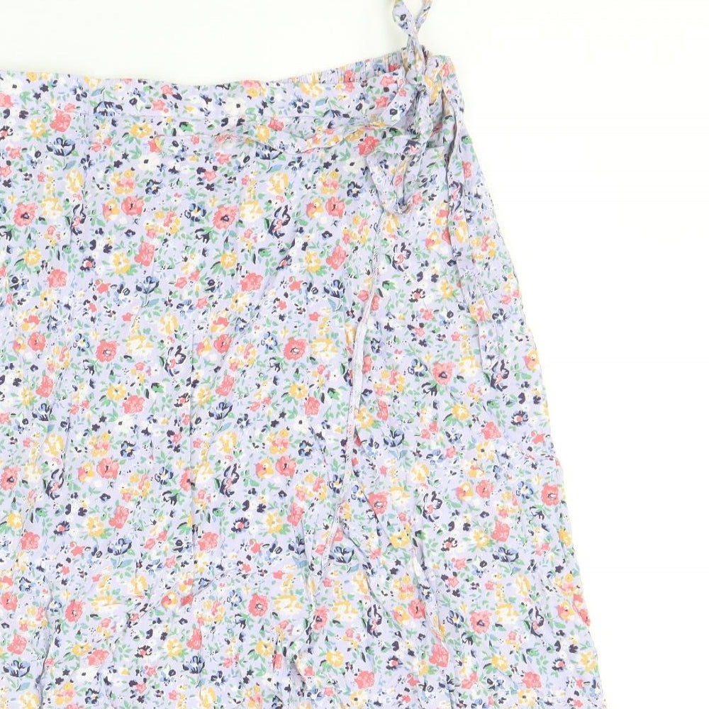 New Look Womens Purple Floral Viscose Wrap Skirt Size 8 Tie