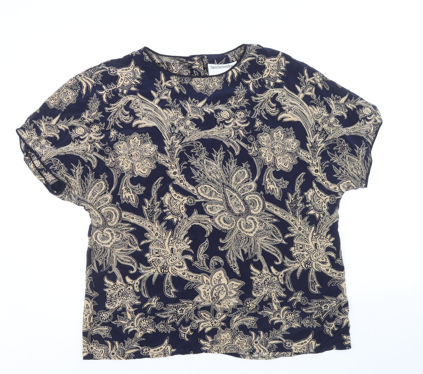 Breckenridge Womens Blue Floral Silk Basic T-Shirt Size 18 Boat Neck