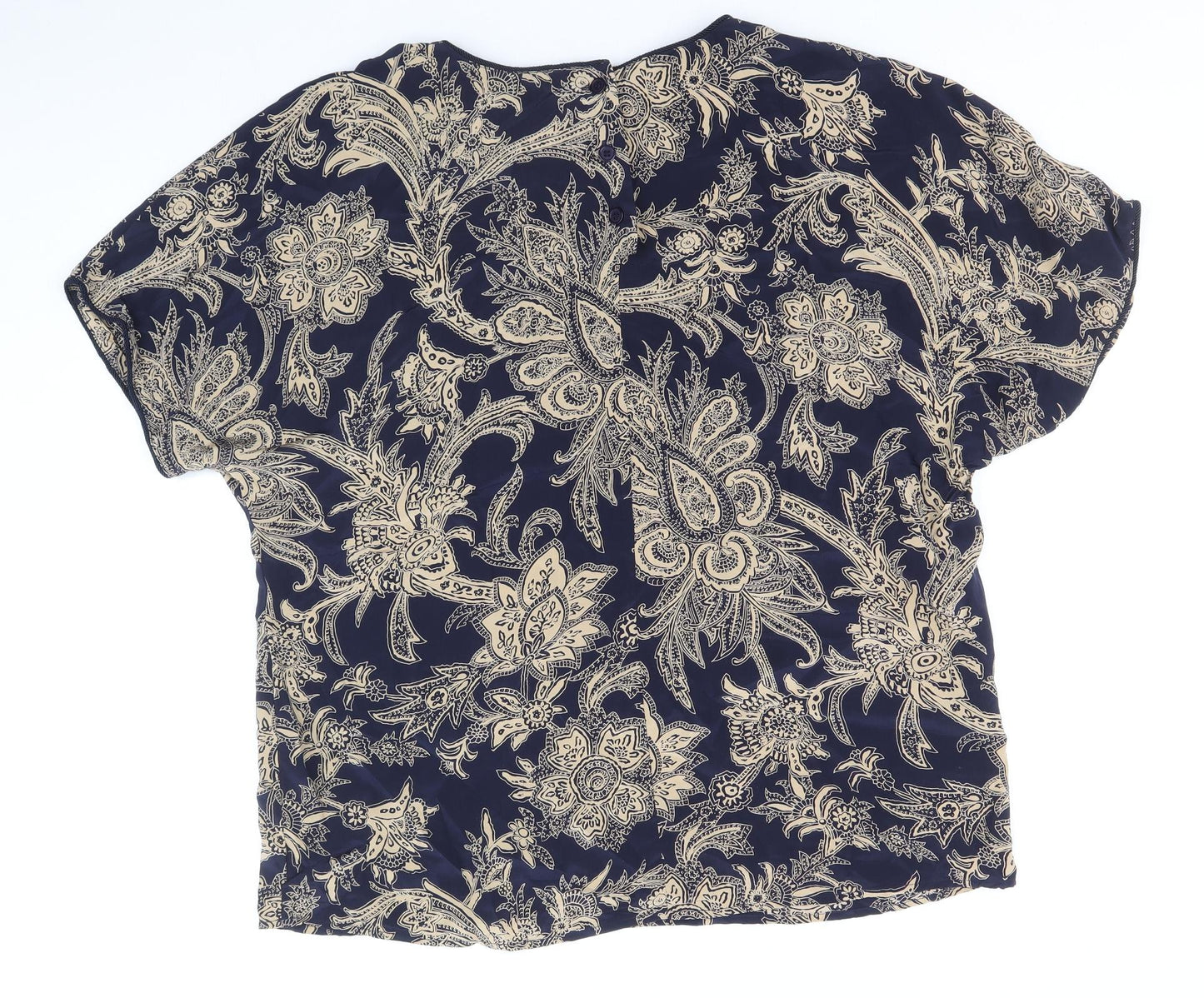 Breckenridge Womens Blue Floral Silk Basic T-Shirt Size 18 Boat Neck