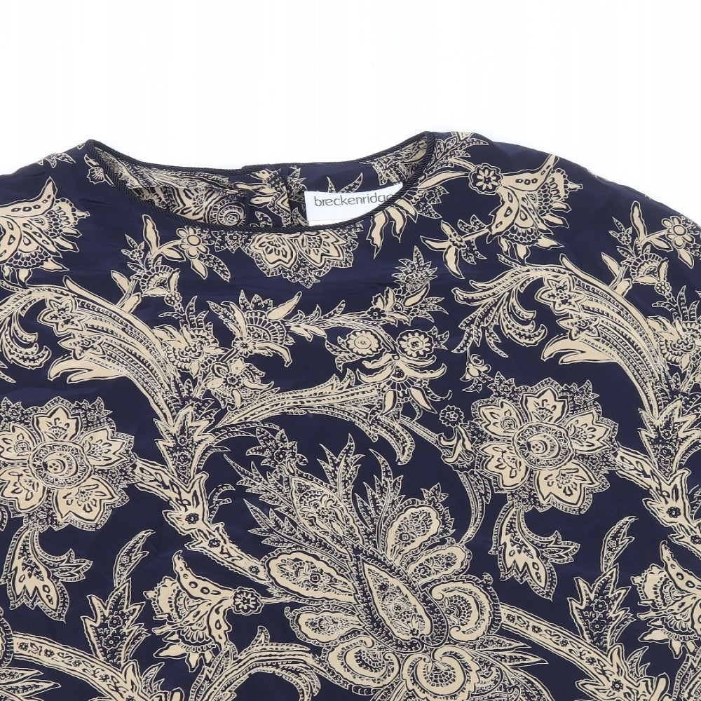 Breckenridge Womens Blue Floral Silk Basic T-Shirt Size 18 Boat Neck