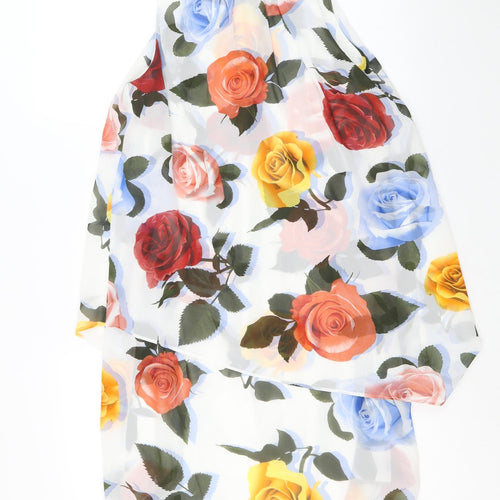 Marks and Spencer Womens White Floral Polyester A-Line Size 8 Round Neck Pullover