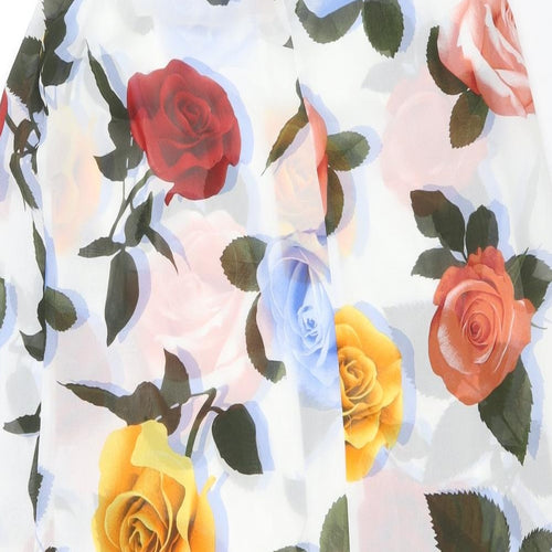 Marks and Spencer Womens White Floral Polyester A-Line Size 8 Round Neck Pullover