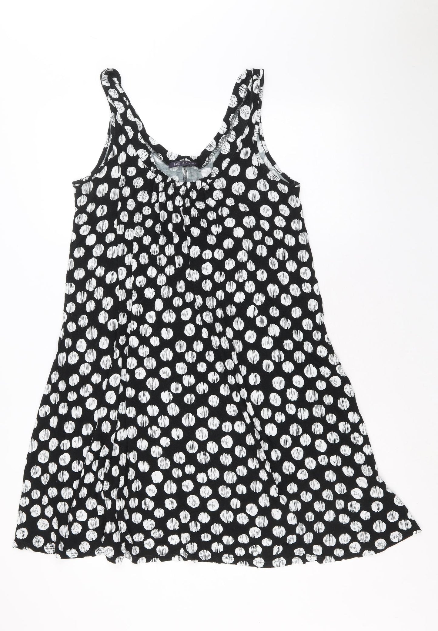 Marks and Spencer Womens Black Polka Dot Viscose Tank Dress Size 14 Round Neck Pullover