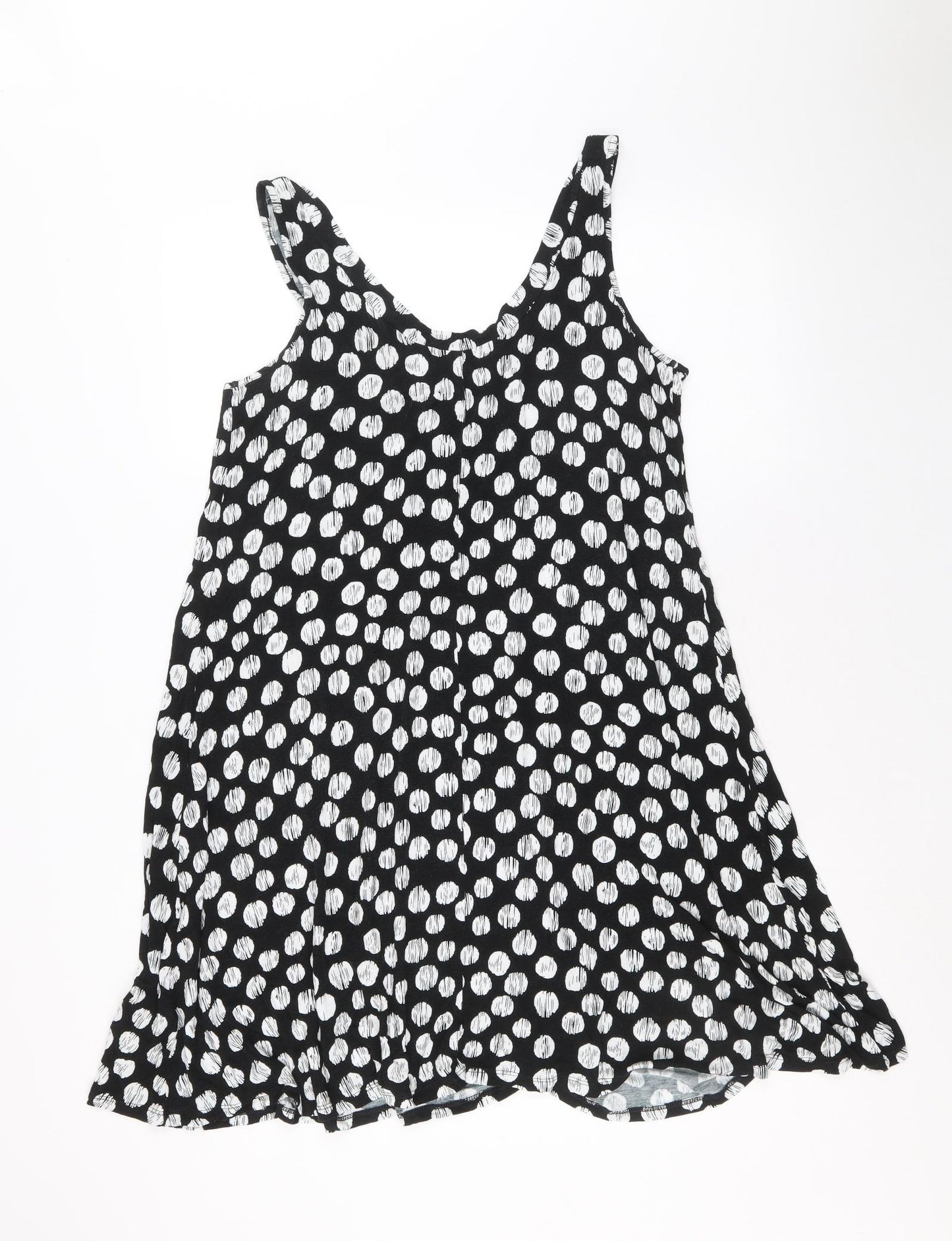 Marks and Spencer Womens Black Polka Dot Viscose Tank Dress Size 14 Round Neck Pullover