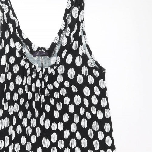 Marks and Spencer Womens Black Polka Dot Viscose Tank Dress Size 14 Round Neck Pullover