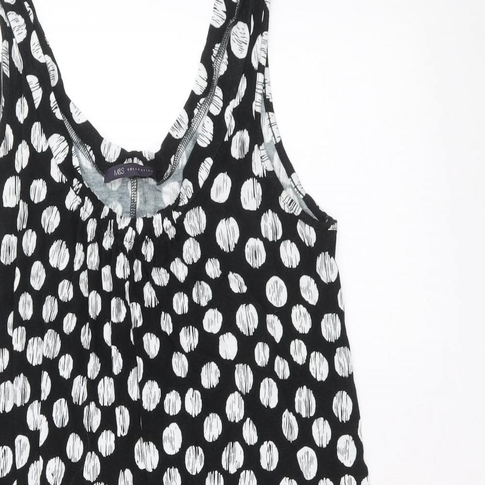 Marks and Spencer Womens Black Polka Dot Viscose Tank Dress Size 14 Round Neck Pullover