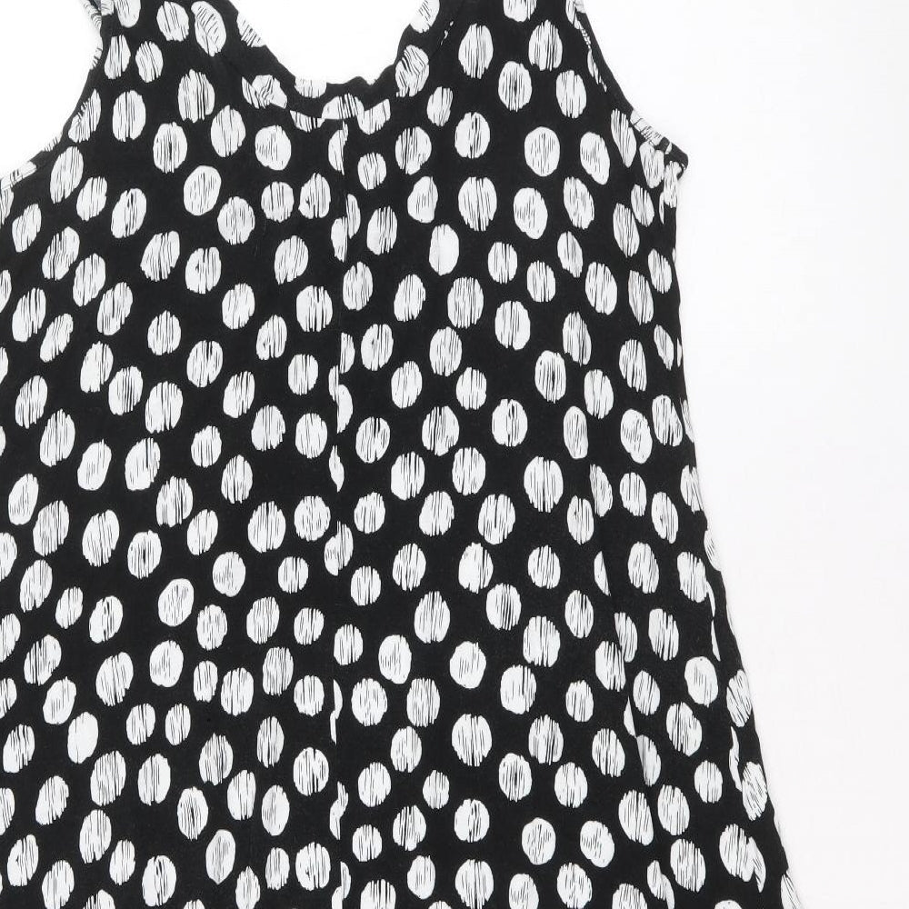 Marks and Spencer Womens Black Polka Dot Viscose Tank Dress Size 14 Round Neck Pullover