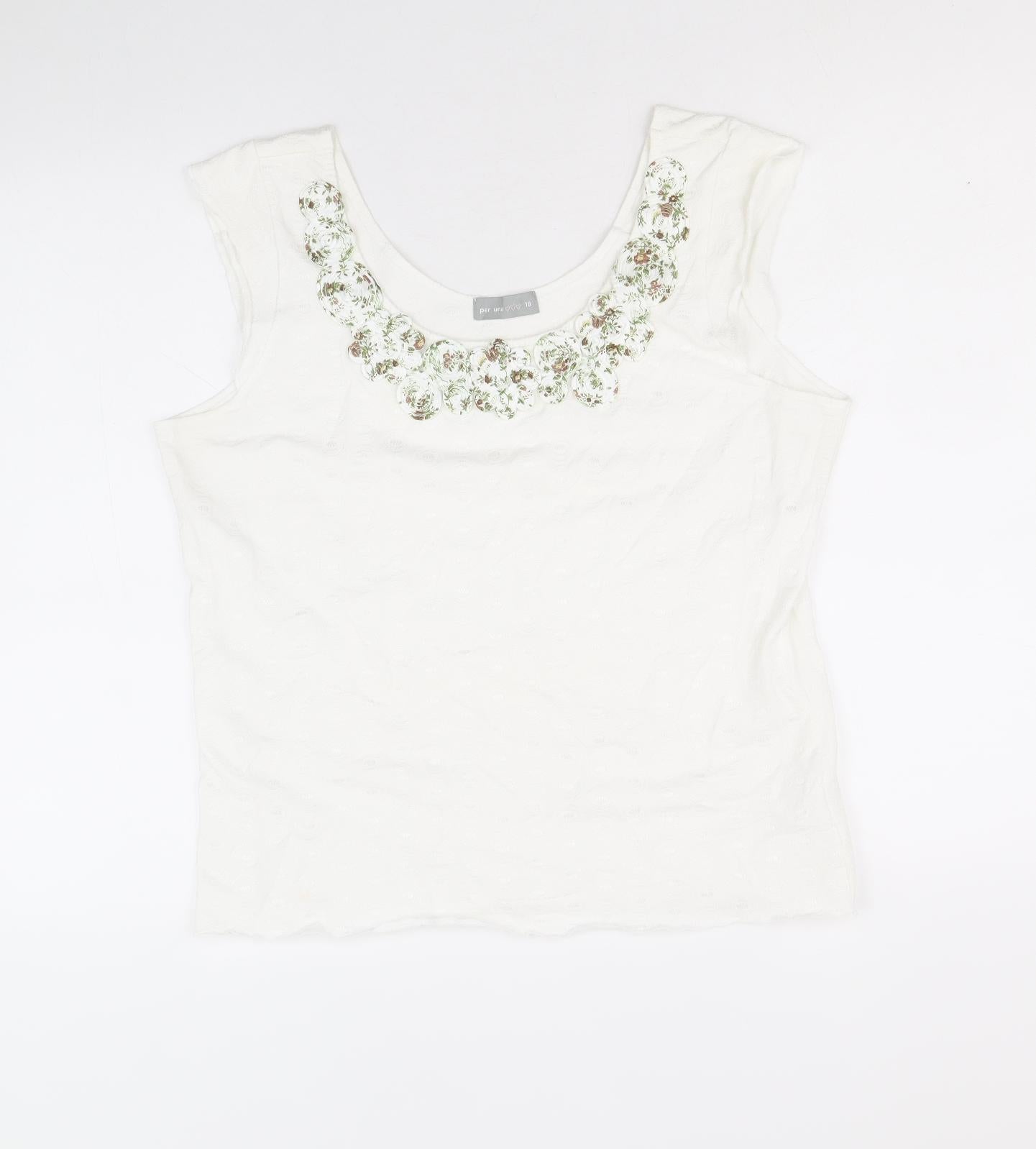Per Una Womens White Cotton Basic Tank Size 18 Scoop Neck - Floral Decal