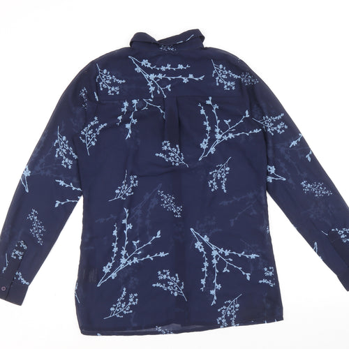 Sosandar Womens Blue Floral Polyester Basic Button-Up Size 8 Collared